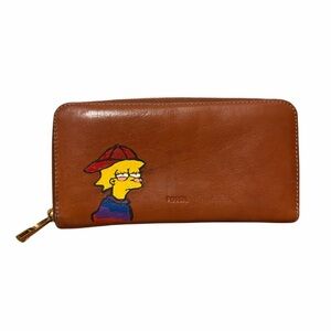 Vintage Fossil Brown Leather Wallet with Bart Simpson Hand Painted